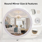 30 Inches Wooden Round Mirrors for Wall Decor, Rustic Farmhouse Circle Mirror for Bathroom Over Sink, Living Room, Entryway, Bedroom