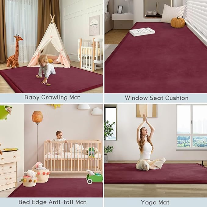 Baby Play Mat for Floor Nursery Muscle Mat Area Playroom Rug 39"x59" Memory Foam 1.3" Thick Crawling Mat for Babies,Toddlers, Infants,Kids (Burgundy)
