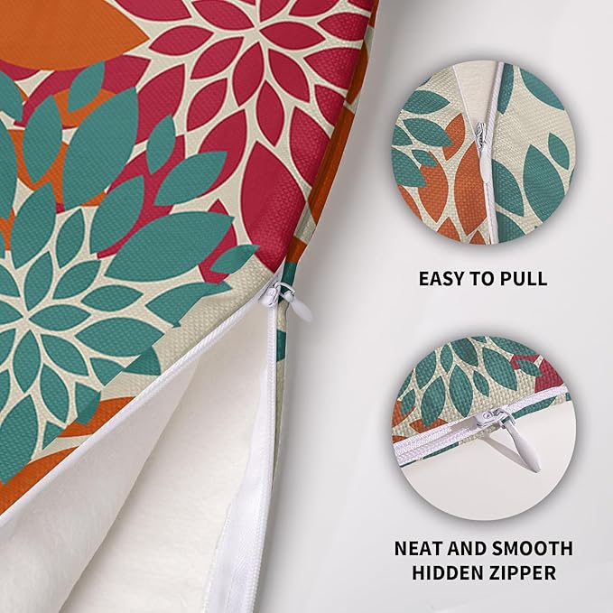 Blue Orange Burgundy Red Pillow Covers 20X20 Inch Set of 2, Spring Modern Geometry Dahlia Floral Decorative Throw Pillow Covers Outdoor Farmhouse Cushion Case for Couch Sofa Bed Decor