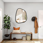Irregular Wall Mirror Asymmetrical White Mirror Modern Wood Frame Unique Shape Wall Mounted Vanity Artistic Mirror Decor for Living Room Bedroom Bathroom Entryway Hallway 20"x16"