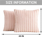 Pack of 2 Faux Fur Christmas Throw Pillow Covers 20x20 Inch, Soft Plush Striped Neutral Couch Pillow Cover, with Velvet Back Modern Home Decor for Sofa Living Room Couch Bed Light Pink