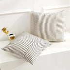YCOLL Farmhouse Pillow Covers 22x22, Modern Accent Square Throw Pillow Covers Set of 2, Black and Beige Striped Patchwork Linen Decorative Pillows Cushion Covers for Couch Chair Bedroom Home Decor