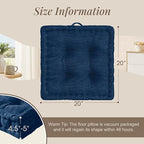 Wellsin Square Floor Pillows for Adults Kids - Meditation Floor Pillow Seating Cushion - Tufted Floor Cushion with Shredded Foam & Velvet Cover, 1 Pack, 20x20 Inch, Dark Blue