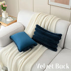 FUTEI Navy Blue Decorative Throw Pillow Covers 12x20 Inch Set of 2, Square Soft Faux Rabbit Fur Thick Striped Lumbar Pillow Case,Spring Home Decor for Couch Bed Living Room