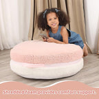 Macaron Bean Bag Chair for Kids and Teens, Medium Bean Bag Sofa with Memory Foam Filling, 27.5"×27.5"×13.5", Pink and White