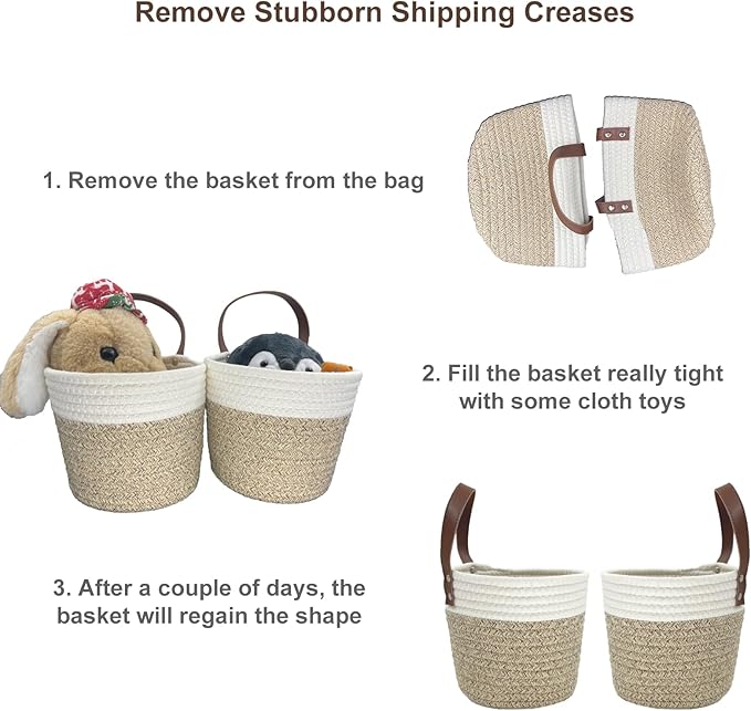 Cotton Rope Hanging Baskets for Organizing 2 Pcs Round Small Wall Basket with Handles Woven Organizer Storage Basket for Kitchen Bedroom Living Room Office (6”x6”, Light Brown)