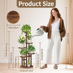 LASZOLA Brown 5 Tiered Wooden Plant Stand Indoor with Heavy Duty Planter, Large Multiple Level Vertical Flower Rack for Narrow Corner, Sturdy Rustic Shelving Organizer Holder for Modern House Bathroom