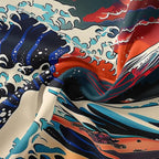 Sanzugh Cool Japanese Anime Tapestry Aesthetic, Black and Red The Great Wave Sun Mount Fuji Mountain Nature Art Tapestries Wall Hanging for Men Boys Bedroom Room Office Decor 60X40 Poster