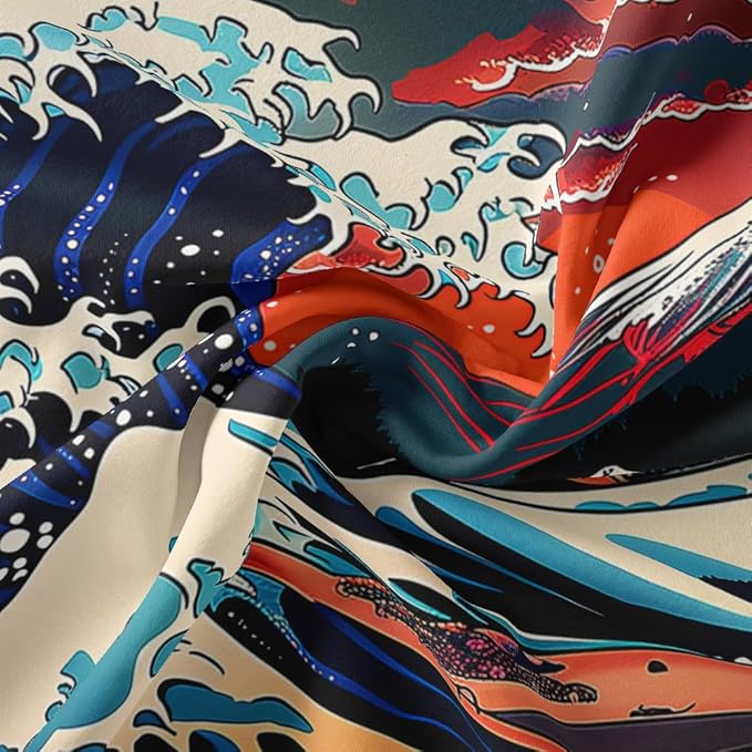 Sanzugh Cool Japanese Anime Tapestry Aesthetic, Black and Red The Great Wave Sun Mount Fuji Mountain Nature Art Tapestries Wall Hanging for Men Boys Bedroom Room Office Decor 60X40 Poster