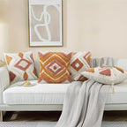 Merrycolor Boho Throw Pillow Covers 18x18 with Tassels, Decorative Pillow Covers Woven Tufted Bohemian Pillow Covers for Couch Sofa Bedroom Living Room
