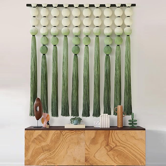 IOWER Macramé Wall Hanging Macrame Wall Decor Green Dip Dye 39" Wx39 L Sphericity Cotton Textile Wall Art Large Art Yarn Wall Hanging For Living Room Wedding