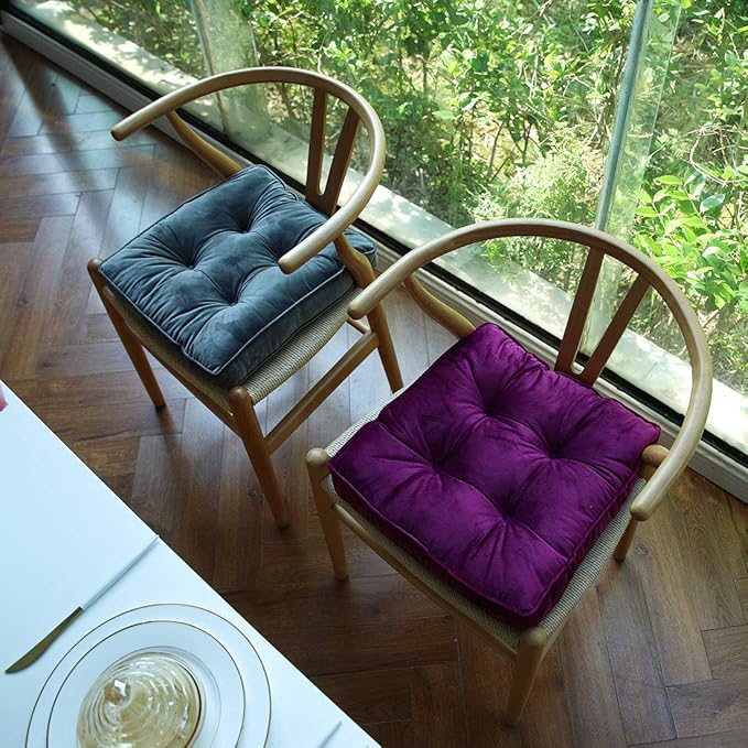 vctops Soft Velvet Chair Pads with Ties Comfy Solid Seat Cushion for Dining Chairs, Office Chairs, Hardwood Floors (Purple, 16"x16")