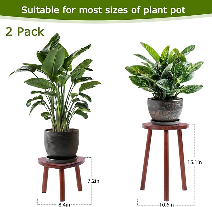 Plant Stand Indoor,2 Pack Single Plant Tables Indoor,Planter Stand,Multi-purpose Plant Shelf for Living Room Balcony Garden Patio Office,Walnut