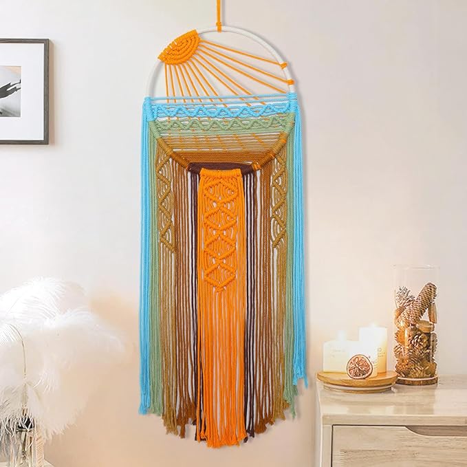 Dream Catcher Macrame Wall Hanging Large Boho Dreamcatchers Hand Woven Sunrise Wall Art Tapestry Colorful Room Decor for Bedroom Living Room Nursery Christmas Thanksgiving