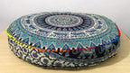 ICC Large Hippie Mandala Round Floor Pillow Cover Ottoman Pouf Cover Daybed Oversized Cotton Cushion Cover with Heavy Duty Zipper Seating Ottoman Poufs Dog-Pets Bed (Green Deer, 35" Round)
