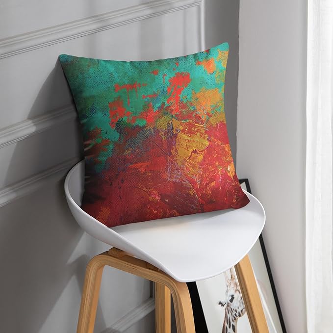 Britimes Throw Pillow Covers Modern Home Art Decor, 18 x 18 Inches Set of 2 Pillow Cases Decorative, Abstract Oil Painting Pillowcases for Bedroom, Living Room, Cushion Sofa, Turquoise Burnt Orange