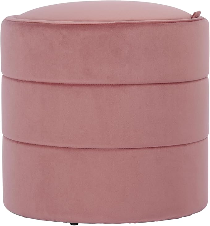 Spatial Order Storage Round Ottoman with Removable Lid (with Hidden Storage) | Spatial Order Home Décor | Upholstered Round Velvet Ottoman – Blush Pink Velvet