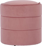 Spatial Order Storage Round Ottoman with Removable Lid (with Hidden Storage) | Spatial Order Home Décor | Upholstered Round Velvet Ottoman – Blush Pink Velvet
