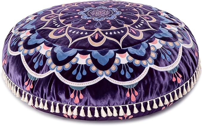 Hihealer Meditation Cushion, Large Velvet Floor Pillow for Yoga, Meditation & Mindfulness, Supportive Memory Foam Bolster (Purple)