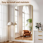 Koonmi Full Length Mirror, 86"x40" Mirror Full Length with Stand, Gold Domed Top Square-Edged Floor Mirror with Aluminum Alloy Frame for Bedroom Living Room
