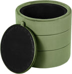 Spatial Order Storage Round Ottoman with Removable Lid (with Hidden Storage) | Spatial Order Home Décor | Upholstered Round Velvet Ottoman – Green Velvet