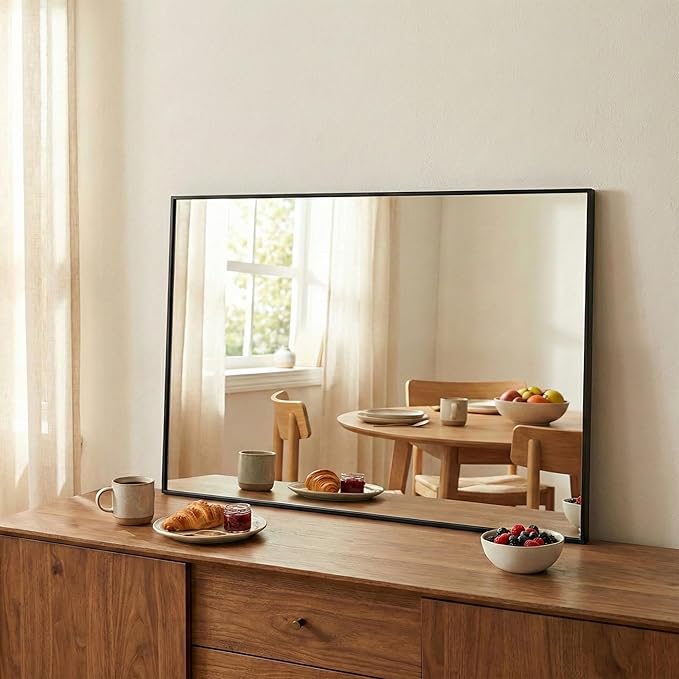 24''x36'' Matte Black Bathroom Mirror, Metal Framed Vanity Mirror for Wall Over Sink, Modern Farmhouse Rectangular Decor, Flush Mount, Vertical/Horizontal