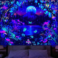 Jhdstore Blacklight Fantasy Forest Tapestry for Bedroom UV Reactive Tapestry Glow in the Dark Wall Tapestries Wall Hanging Galaxy Space Blacklight Posters for Bedroom Living Room Decor 60”x80”