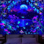 Jhdstore Blacklight Fantasy Forest Tapestry for Bedroom UV Reactive Tapestry Glow in the Dark Wall Tapestries Wall Hanging Galaxy Space Blacklight Posters for Bedroom Living Room Decor 60”x80”