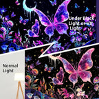 Yuiqear Blacklight Butterfly Tapestry UV Reactive Floral Plant Tapestries Trippy Nature Landscape Wall Tapestries Mysterious Starry Night Sky Tapestry Wall Hanging for Bedroom Decor