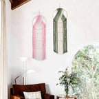 LB 2Pc Boho Macrame Wall Hanging Modern Aesthetic Wall Decor Pink and Green Hand Woven Cotton Macrame Wall Art with Wood beads Boho Tapestry for Home, Bedroom, Living Room