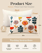 Embroidered Lumbar Pillow Cover - 20x12 Decorative Pillow Cover with Zipper Aesthetic Cute Design Boho Spring Summer Cozy Throw Pillowcase for Living Room Couch Sofa Bed, Plants