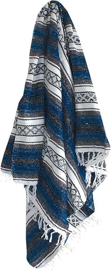 Del Mex Classic Mexican Blanket, Large Authentic Woven Falsa Throw (70"x50"), Artisan Southwest Décor for Beach, Yoga, Outdoors (Navy Blue)