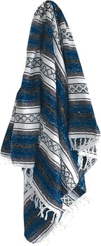 Del Mex Classic Mexican Blanket, Large Authentic Woven Falsa Throw (70"x50"), Artisan Southwest Décor for Beach, Yoga, Outdoors (Navy Blue)