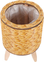 Large Wicker Basket Plant Stand Indoor Wooden Round Woven Planter Rattan Flower Pot Holder Flower Pot Shelf for Home Decor
