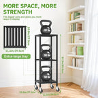 KMOTASUO 3 Tier Black Tall Plant Stand with Wheel for Indoor Outdoor, Heavy Duty Metal Multiple Large Planter Rack for Narrow Corner, Sturdy Iron Vertical Flower Holder for Modern House Patio Bathroom