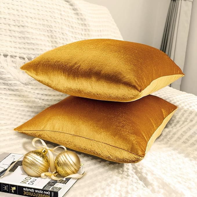 2 Pack 16x16 Pillow Cover Velvet Pillow Covers, Square Throw Pillow Covers for Living Room Decorations Throw Pillow Case, Throw Pillow Cover Cushion Cover for Home Sofa Bedroom Car, Dark Gold