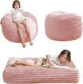 MAXYOYO Kids Bean Bag Chair Bed, Convertible Children Chair to Floor Mattress with Filler, Faux Fur Bean Bag Bed Stuffed Child Sofa Couch for Girl Boy Sleeping, Machine Washable Cover, Pink