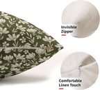 Olive Green Pillow Covers 12x20 Set of 2 Vintage Floral Rustic Old Style Cute Flower Print Rectangle Decorative Outdoor Pillowcases Seasonal Farmhouse Throw Cushion Case Couch Sofa Bed Decor