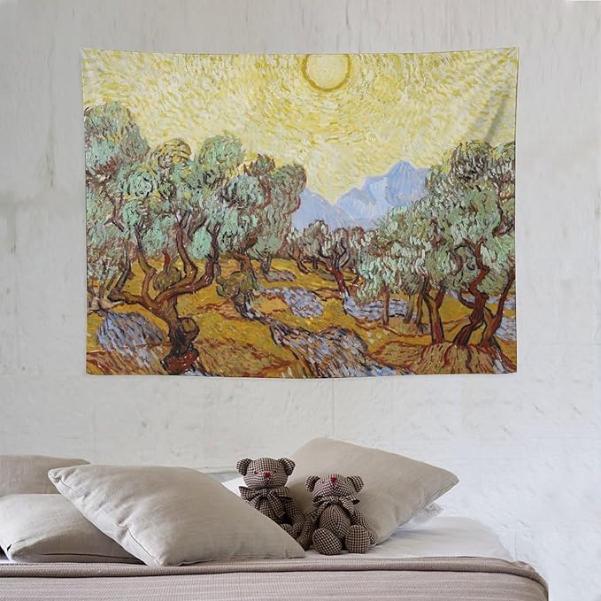 Van Gogh Olive Trees Tapestry Wall Hanging, Vintage Art Wall Decor for Bedroom, Dorm, Living Room, Aesthetic Polyester Tapestry with Hanging Accessories, 30x40 Inch