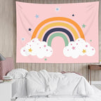 LB Boho Rainbow Tapestry White Cloud with Stars in Pink Sky Wall Hanging Tapestry Cartoon Mid Century Tapestries for Living Room Bedroom Dorm Wall Decor,59x51 inch