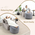 Round Stuffed Pouf Ottoman,Corduroy Foot Rest with Rebound Foam Filled, Furry and Fluffy Foot Stool Ottoman, Floor Poufs for Living Room (Gray, 20" D x 20" W x 15" H)