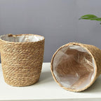 2PCS Plant Basket Indoor with Plastic Liner Water Hyacinth Woven Planters Flower Baskets Holder Liners Home Decor