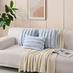 FUTEI Light Blue Decorative Throw Pillow Covers 20x20 Inch Set of 2, Square Soft Faux Rabbit Fur Thick Striped Cushion Cover,Spring Home Decor for Couch Bed Living Room