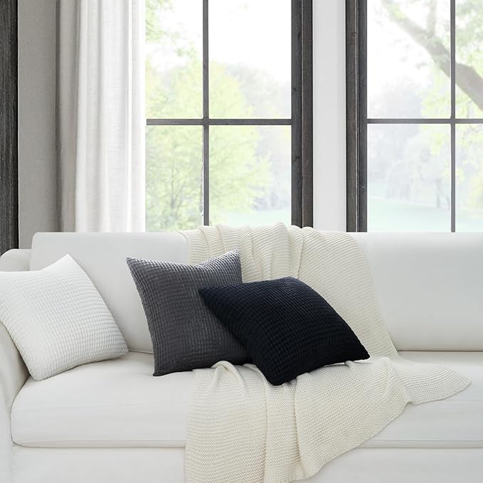 Topfinel 4 Packs Black and White Decorative Throw Pillow Covers 24x24 Inch for Living Room Couch Bed Sofa, Boho Western Farmhouse Home Decor, Square Soft Moss Corduroy Fall Cushion Case 60x60 cm