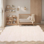 GarveeHome Scalloped Large Living Room Area Rug 8x10 - Machine Washable Modern Rugs Bordered Neutral Rug Non-Shedding Low Pile Farmhouse Carpet for Bedroom Nursery Classroom Dorm 8 ft x10 ft Beige