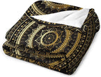 Black Gold Mandala Throw Blanket Boho Indian Hippie Vintage Abstract Bohemian Flower Blanket for Sofa Bed Couch Chair Or Dorm 70"x80"