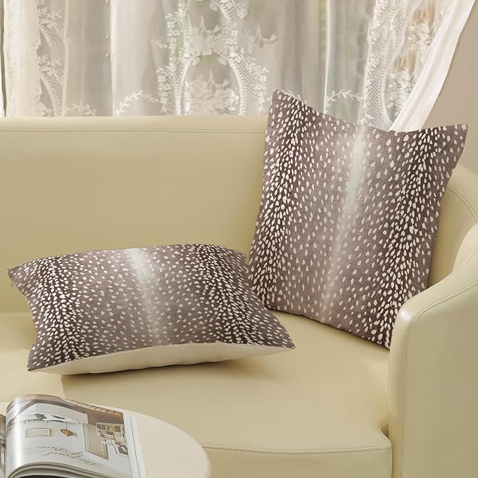 Antelope Pillow Covers 18x18 Inch Set of 2 Animal Print Pillow Cases Brown Throw Pillows Boho Modern Decorative Pillows Outdoor Farmhouse Soft Cotton Cushion Covers Decor for Home Sofa Decor