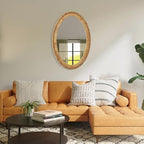 Rattan Wall Mirror - Boho Handmade Wicker Mirror Rustic Farmhouse Mirrors for Bathroom Entryway Wall Decor, 20" x 30", Oval