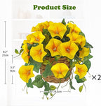 Briful 2 Pack Fake Morning Glory with Handwoven Basket - 8.2" Yellow Faux Potted Flowers Silk Floral Table Centerpiece for Home Office Room Shelf Desk Decor
