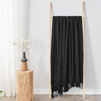 inhand Knitted Throw Blankets for Couch and Bed, Soft Cozy Knit Blanket with Tassel, Black Lightweight Decorative Blankets and Throws, Farmhouse Warm Woven Blanket for Men and Women, 60"x80"